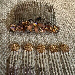 New Beautiful Set of 6 Rhinestone Crystal Hair Comb & Hair Pins. ($98)